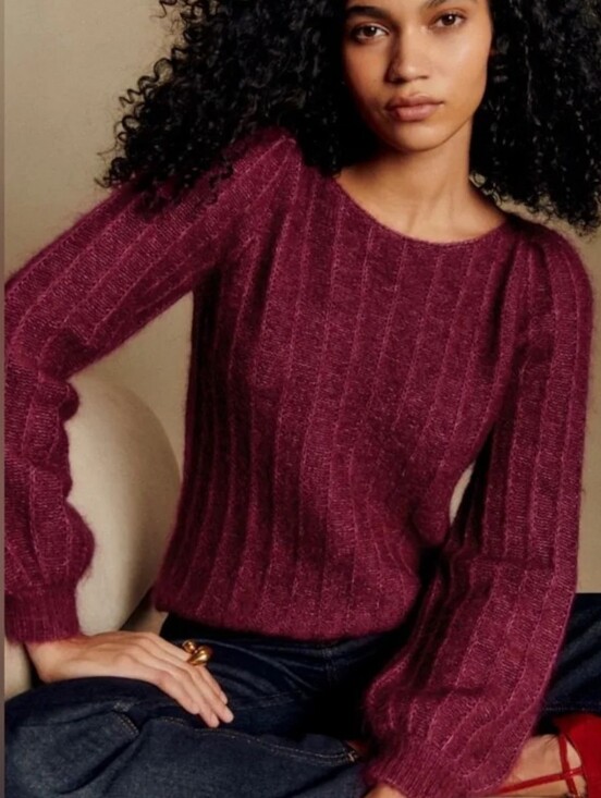 Sezane Sweaters - Sezane Aretha Fancy Knit Balloon Sleeves Sweater - Raisen Burgundy Small